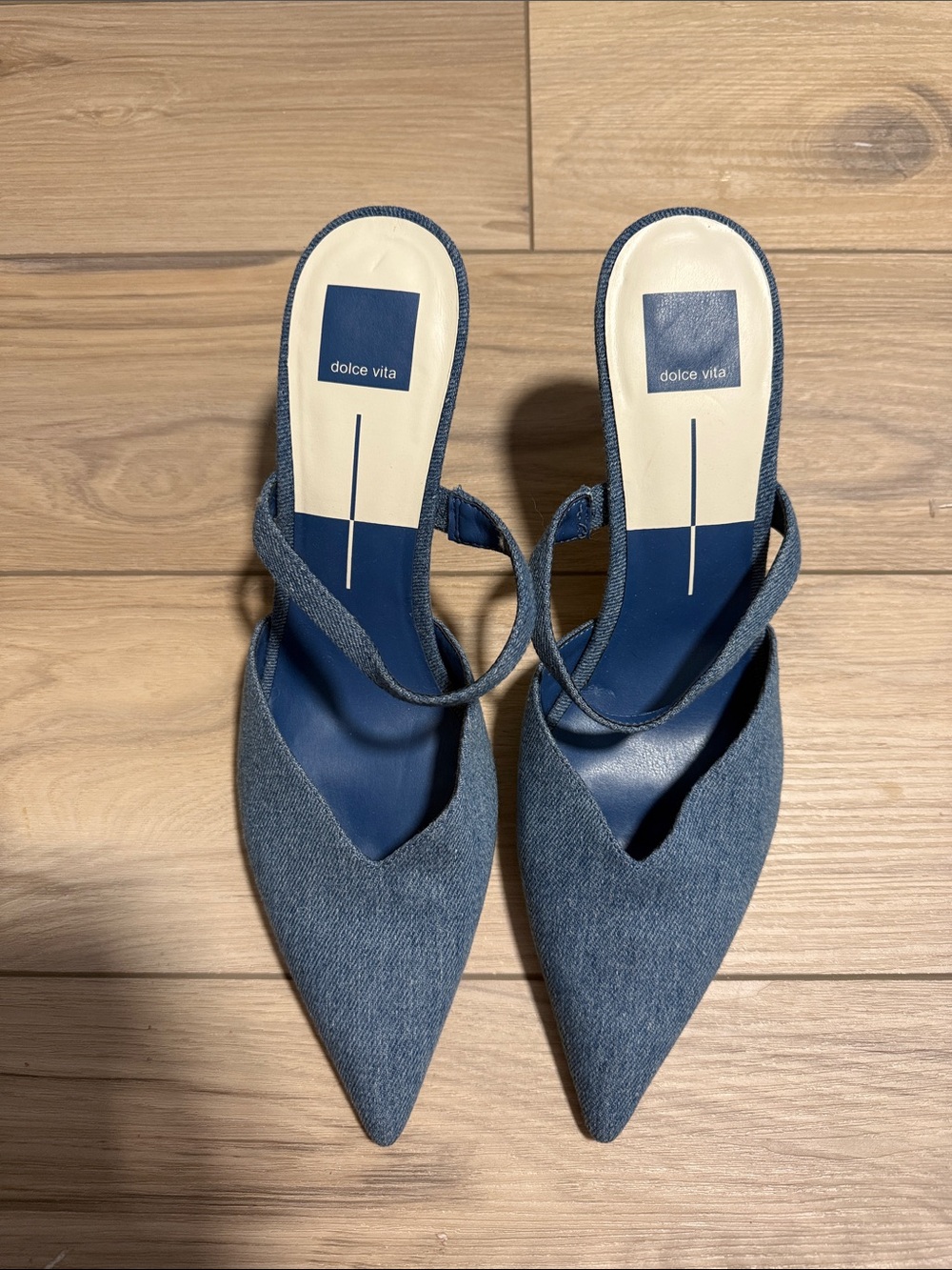 Dolce Vita Denim Pointed Slingback Mules in Blue